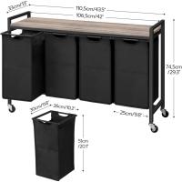 Cesto para Ropa Sucia, Cesta Colada, 4 Bolsas Colada de Tela Oxford Extraíbles, Carro Lavandería, 4 x 39,8 L, 110,5 x 33 x 74,5 cm - details 2