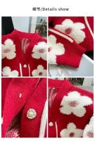 Flor flocada Nuevo cárdigan de punto rojo diseño de mujer nuevo suéter elegante de gama alta con cuello en V abrigo suéter - details 19