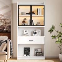 Gabinete de Almacenamiento con Luz Estante de Exhibición de Coleccionables con Puertas de Vidrio Emergentes 16 Colores Disponibles Ideal para Sala de Estar Blanco o Negro - details 7