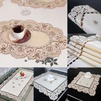 Tela de satén vintage Ence bordada blanca, mantel floral, decoración de fiesta de boda y decoración del hogar con temática francesa - details 0