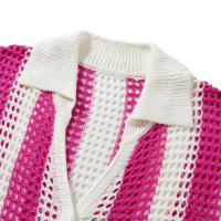 Conjunto de verano para mujer, camisa a rayas con cuello en V y pantalones anchos de punto holgado - details 17