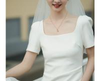 Vestido largo elástico y ajustado de manga corta con cuello cuadrado francés para mujer - details 2