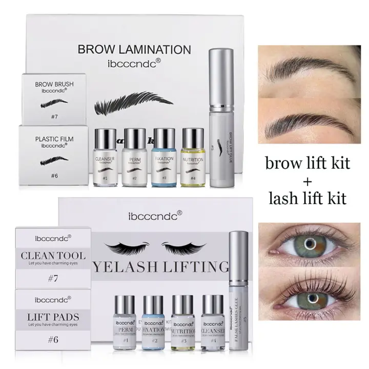 Kit de laminación de pestañas y cejas profesional, suministros con cepillo, crema permanente para levantamiento de cejas, envoltura de cejas, queratina semipermanente - 1