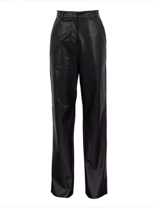 Pantalones de cintura alta para mujer, pantalones de pierna recta de Pu para primavera y otoño, calidad sólida y elegante - 1