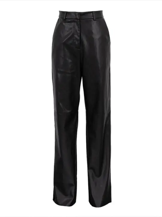 Pantalones de pierna recta de Pu para mujer de cintura alta para primavera y otoño, calidad sólida, elegantes y elegantes - 1