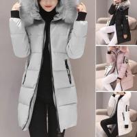 Abrigo de algodón con capucha para mujer, chaqueta cálida de manga larga a prueba de viento, de longitud media, Color sólido, ajustado, para invierno - details 1