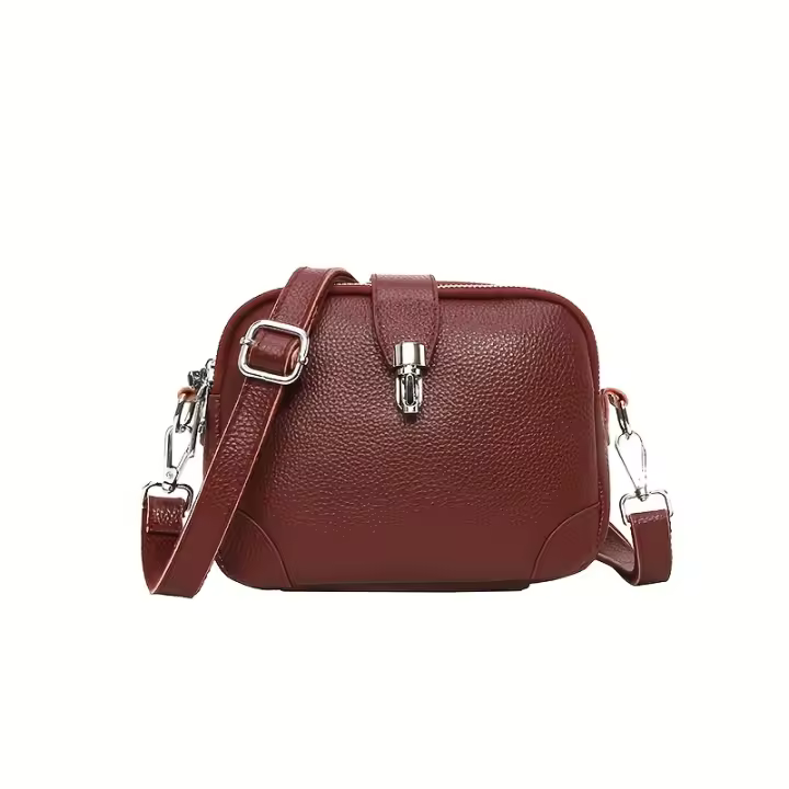 Elegante bandolera de piel para mujer - Bandolera multifuncional de color sólido con bandolera desmontable, cierre de cremallera, múltiples compartimentos para uso diario, bandolera multifuncional, bandolera con bandolera desmontable. - 1