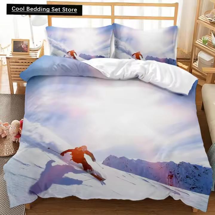 Juego de Fundas de Edredón de Esquí Cubrecolchón de Montaña de Nieve de Poliéster Tamaño Doble Rey - 1