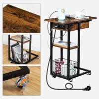 Mesa Auxiliar con Estación de Carga, Mesa de Centro Abatible en Forma de C con Ruedas y Estante de Almacenamiento, Puertos USB Tomas Corriente, para Salón Dormitorio, Greige y Negro EBG022SF01 - details 16