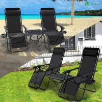 Set de 2 Sillas de Jardín Plegables Silla de Gravedad Cero Reclinable con Soporte para Bebidas y Reposacabezas Extraíble Carga Máxima 120kg Negro - details 14