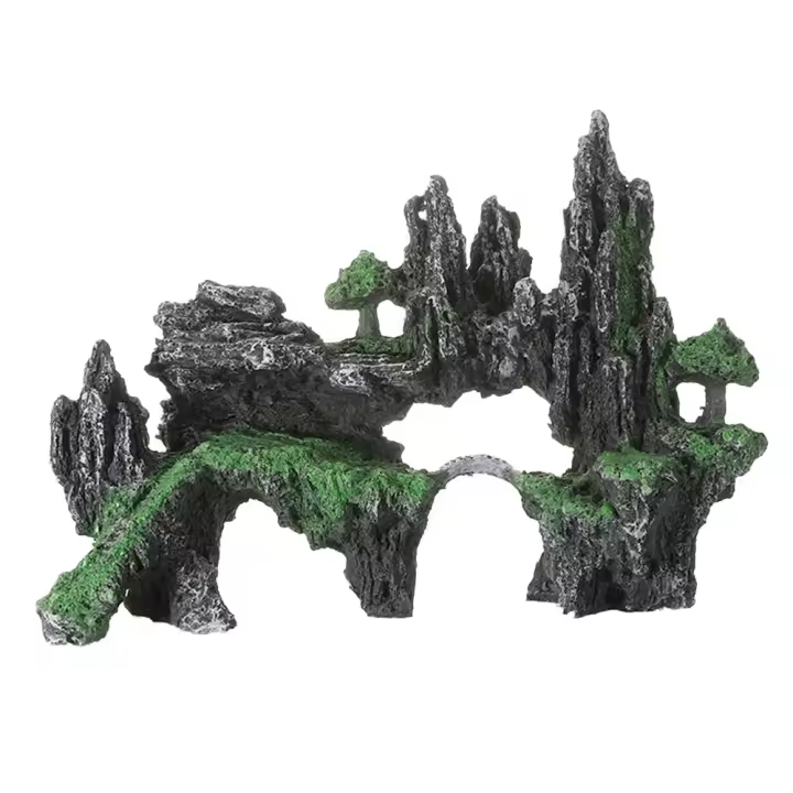 Decoración de pecera grande, decoración de acuario, casa en el árbol, vista a la montaña, puente, decoración de pecera - 1