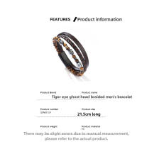 Pulsera de Shungit y Ojo de Tigre Tejida Multinivel Brazalete de Cuero PU con Calavera Retro Gótica - details 2