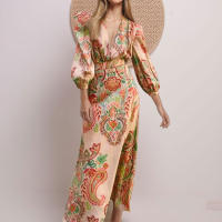 2025 primavera nueva ropa de mujer estilo europeo y americano cuello en V cintura de manga larga diseño delgado vestido en forma de A mujeres - details 4