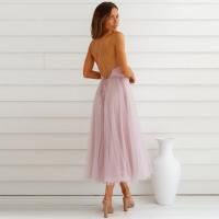 Vestido de tul Sexy profundo de verano para mujerVVestido Midi de tirantes finos con cuello sin espalda - details 8
