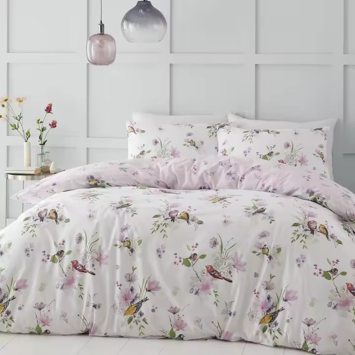 Catherine Lansfield Ropa de cama Songbird - Juego de Funda de edredón con Fundas de Almohada, tamaño King, Color Rosa - 1