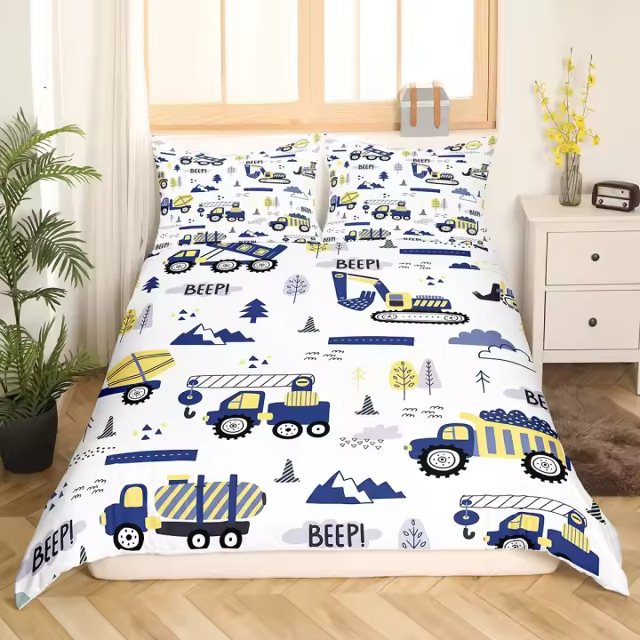 Juego de Ropa de Cama de Dibujos Animados de Camión Conjunto de Funda de Edredón de Polyester para Niños Tamaño de Cama Rey Conjunto de Decoración de Dormitorio - 1