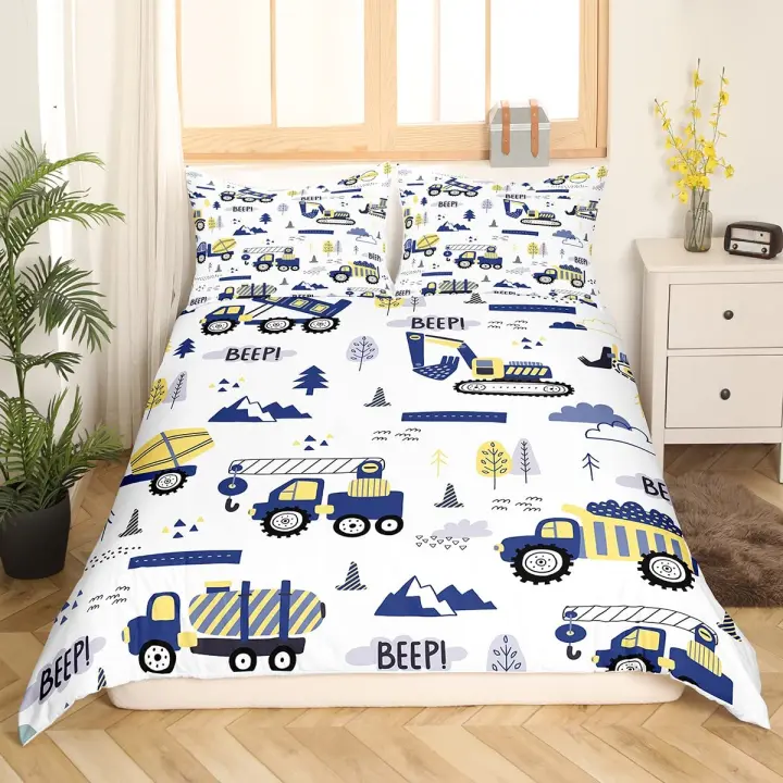 Juego de Ropa de Cama de Dibujos Animados de Camión Conjunto de Funda de Edredón de Polyester para Niños Tamaño de Cama Rey Conjunto de Decoración de Dormitorio - 1