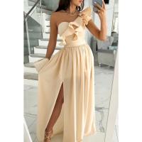Vestido Largo con Borde Volantes y Lazos para Un Solo Hombro Moda Femenina - details 6