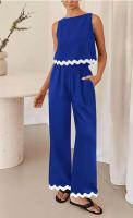 Conjunto de Pantalones de Moda de Cintura Alta y Piernas Anchos Camiseta Corta sin Mangas - details 16