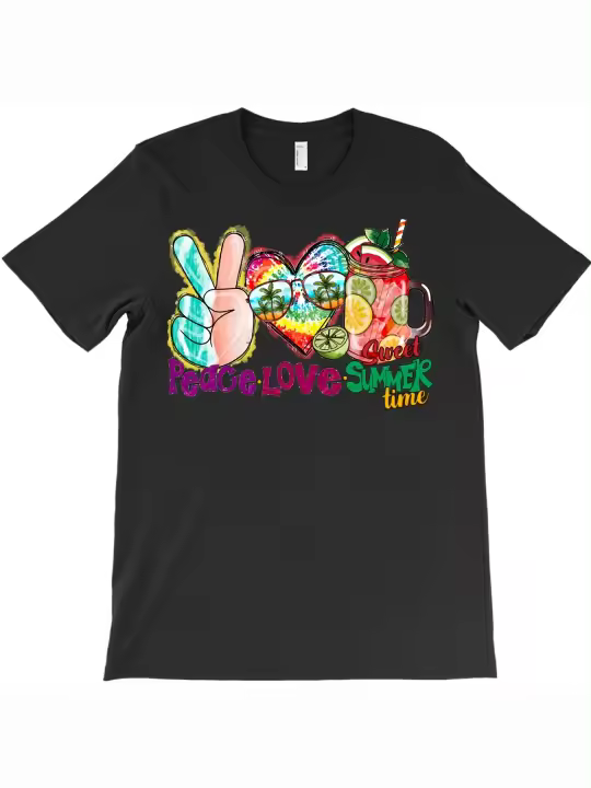 Peace Love Sweet Summer Time Camiseta Regalo para papá Manga corta con cuello redondo suave y cómoda - 1