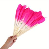Abanico de baile corto de bambú con velo de rosa de arte popular chino para danza del vientre - details 5