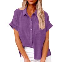 Camisa Simple y a la Moda para Mujer Algodón y Lino Informales, Clásicas con Manga Corta y Borlas - details 3