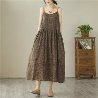 Vestido Largo de Verano con Correa Floral Vintage Vestido Casual Elegante para Mujeres sin Mangas - details 4
