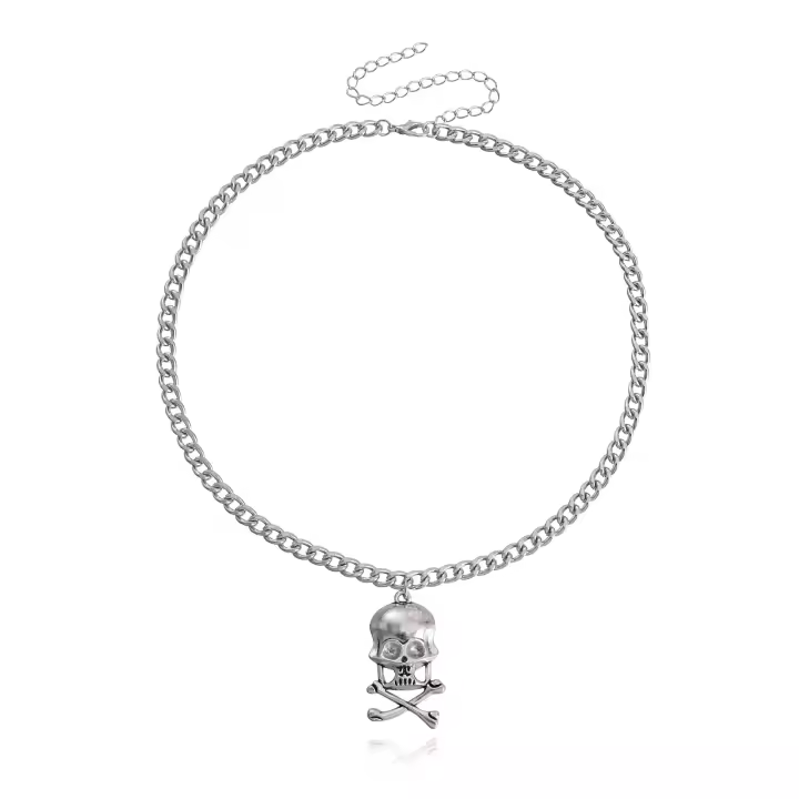 Collar con colgante de calavera de hip-hop exagerado para mujer, cadena de borla de Metal de hip-hop, cadena de clavícula - 1