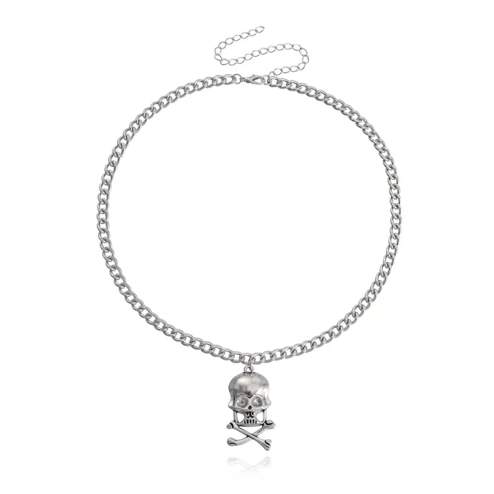 Collar con colgante de calavera de hip-hop exagerado para mujer, cadena de borla de Metal de hip-hop, cadena de clavícula - 1