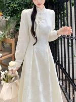 Ropa de mujer temperamento nuevo estilo chino largo primavera delgado suave sólido Jacquard vestidos elegantes - details 2