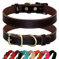Collar ustable genuino perros pequeños medianos, collares de cuero suave cachorros y gatitos para Chihuahua, Bulldog Francés - details 1