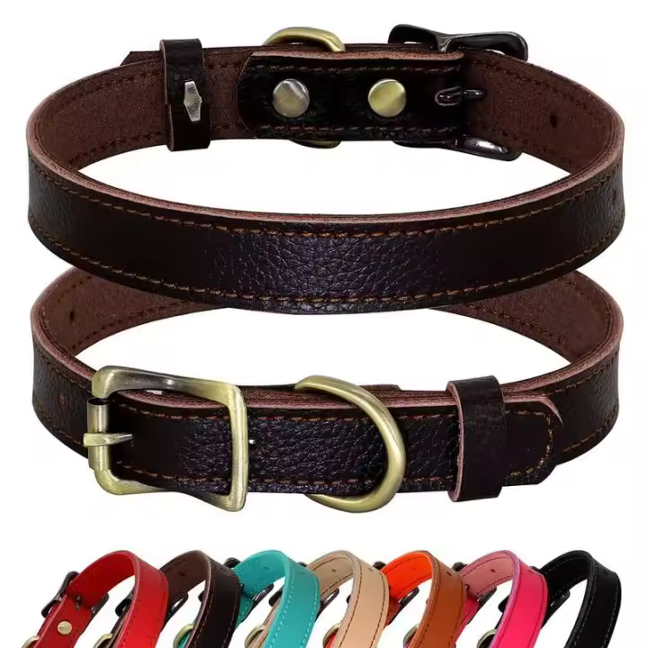 Collar ustable genuino perros pequeños medianos, collares de cuero suave cachorros y gatitos para Chihuahua, Bulldog Francés - 1