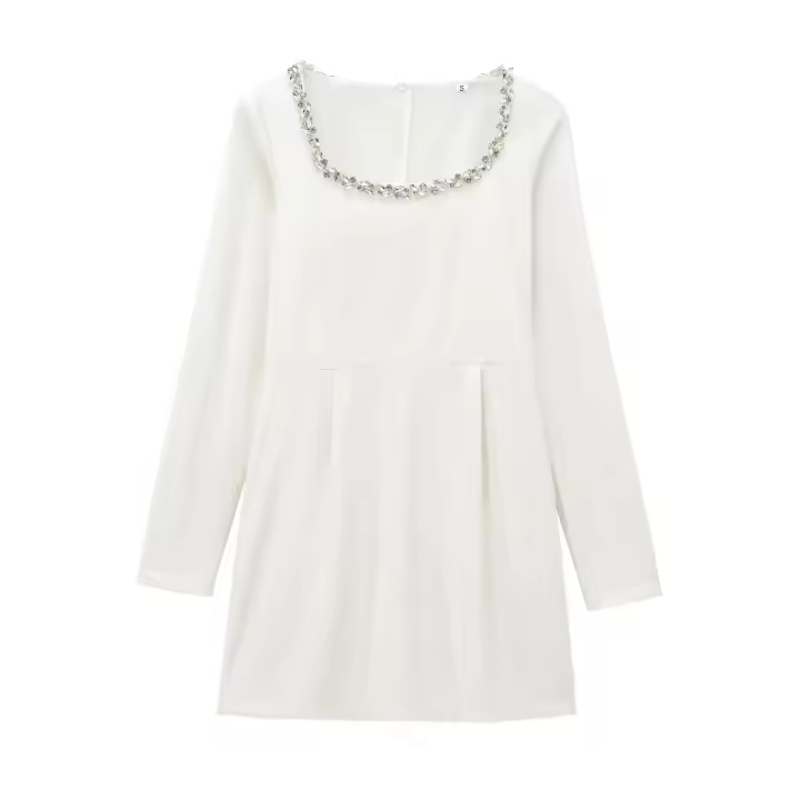 Elegante Vestido de Terciopelo con Cuello Cuadrado y Manga Larga Vestido de Fiesta de Cintura Alta para Mujeres Vestido de Noche con Cuentas - 1