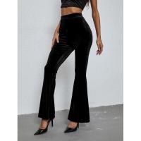 Pantalones elegantes de cintura alta para mujer, acampanados, color negro, cómodos, para otoño e invierno - details 5