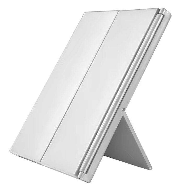 Espejo plegable de tres lados para mujer, herramienta de maquillaje de belleza, pantalla LED a presión, cosmético de mesa, blanco - 1