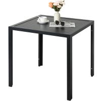 Mesa de comedor al aire libre Mesa de patio de láminas de aluminio y grano de madera resistente a la intemperie, 75x75x73cm rectangular de jardín para patio trasero - details 1