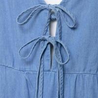 Vestido de Verano de Denim Largo con Correas Decoradas Vestido Suelto, Sin Espalda, Dulce y Fresco para Mujeres - details 6