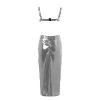 Vestido Maxi de Noche Formal para Mujer Cuello Cuadrado, Manga Ajustada, Brillo de Sequins Plateados Ideal para Fiestas - details 8