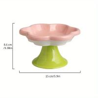 Bol de Gato de Cerámica Elevado con Diseño de Flor Plato de Alimentos para Mascotas con Soporte para Protección Cervical - details 1