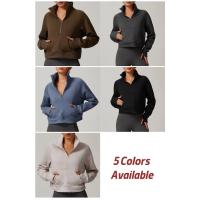 Sudadera de lana para mujer, jersey de cuello alto con media cremallera y bolsillo canguro, ropa deportiva informal suave para invierno - details 1