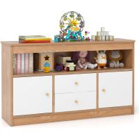Armario de Juguetes para Niños, Estantería Infantil de Madera con Estante Abierto, 2 Cajones y 2 Puertas, Mueble Multifuncional para Salón, Dormitorio, Guardería, Jardín de Infancia (Natural) - details 0