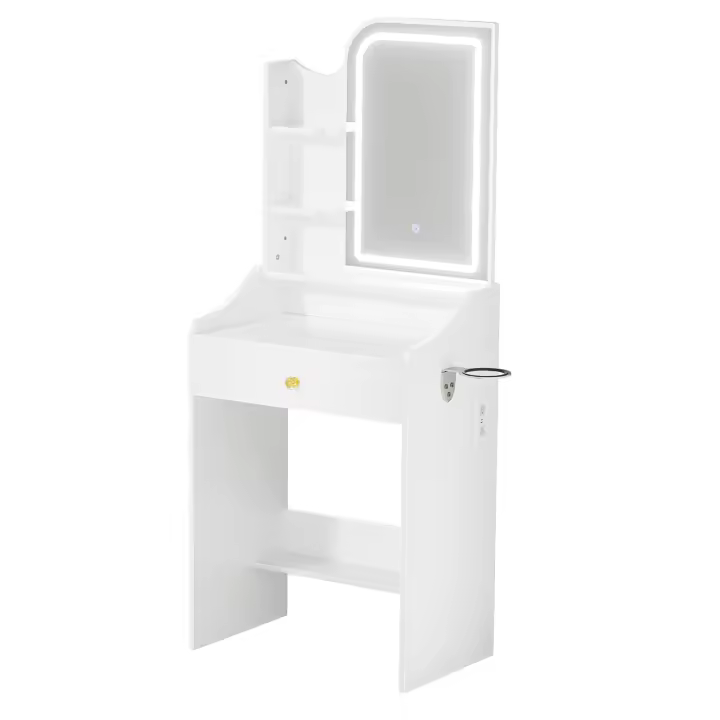 Rcynview Mesa de Vaneo Moderna de Metal con Espejo y Luz Base de Carga, Silla, 3 Modos de Iluminación, 1 Cajón Grande - 1