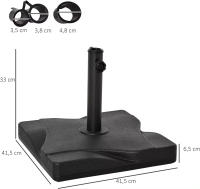 Base de sombrilla de jardín de 20 kg apta para diferentes diámetros de poste Φ35 mm, Φ38 mm, Φ48 mm, rellena con cemento estable, ruedas incorporadas, negro - details 3