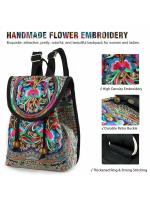 Mochila de lona con diseño bordado hecho a mano Retro para mujer, bolso de hombro de viaje, mochila étnica de gran capacidad - details 13