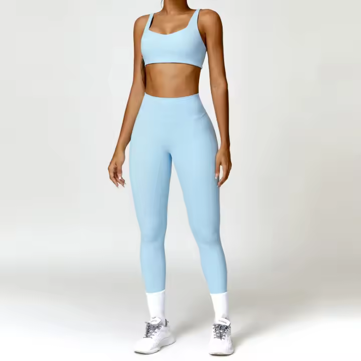 Conjunto de Yoga para Mujer de Cintura Alta Secado Rápido para Correr Fitness 2 Piezas Traje Deportivo sin Mangas de Nylon con Lining - 1