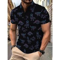 Polo casual Top de manga corta con solapa de dinosaurio colorido estampado en 3D - details 2