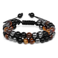 Pulsera de cuentas de ojo de tigre para hombre, pulsera de hematita de piedra Natural, pulseras con dijes de distancia de doble capa, joyería para el cuidado de la salud para hombre - details 3