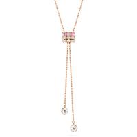 Swarosk chapado en oro rosa pavé CZ colgante de piedra cristal rosa Y collar de cadena regalo de joyería para mujer ﻿ - details 2