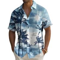 Camisas hawaianas con estampado de flores de playa en 3d, camisa para hombre, pantalón corto informal de verano para uso diario, ropa holgada de gran tamaño - details 0