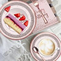 Vajilla de papel rosa para fiesta, juego desechable, plato de cena de oro rosa, servilletas, tazas, platos de postre y pajitas, suministros para fiestas, vajilla - details 5